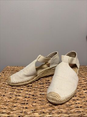 Tory Burch Cream Canvas Espadrille Wedges